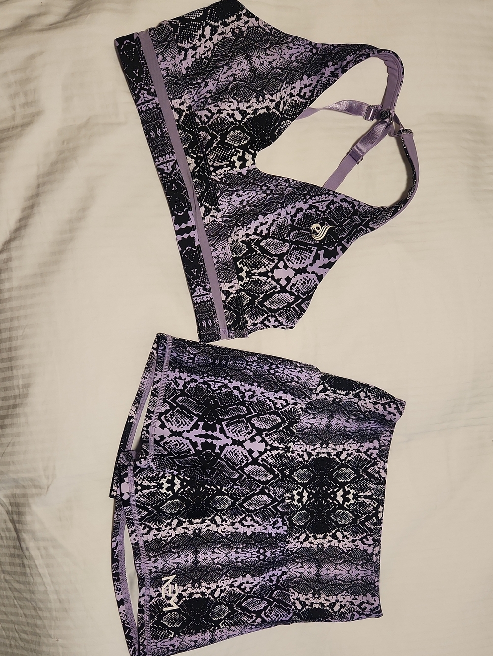 Ryderwear Purple Snake-Print Sports Bra, Leggings & Short Set